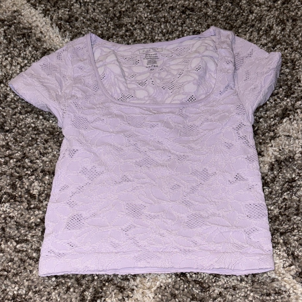 Full Tilt Light Purple Lace Short Sleeve Top